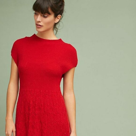 🌳🍃 Anthropologie Feather Bone Oda Red Sweater Dress 🌳🍃 - Picture 15 of 15
